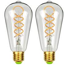 2个/套 复古螺旋LED灯丝灯泡，ST64螺旋型，220V-240V，4W，2300K暖光，可调光，琥珀色/透明玻璃灯泡，E27灯座，适用于节日派对、客厅、餐厅、卧室、台灯、吊灯、室内家居装饰照明，尺寸：2.51英寸 x 5.7英寸 - ST64 Spiral - 查看 12