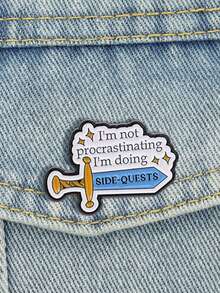1pc "I'm Doing SIDE-QUESTS" Enamel Brooch, Creative Sword Game Text Badge, Fashion Accessory, Unisex Design, Gift For Friends - Multicolor - View 4