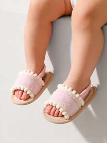 Giày sandal mùa hè cho bé gái, đế mềm, họa tiết hoa, thích hợp cho bé sơ sinh tập đi, tập đi trong nôi. - Màu Hồng baby - Xem 5