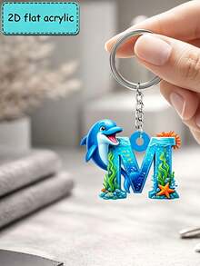 2D Flat Acrylic Keychain, Dolphin Letter Keychain, Novelty Keychain, 26 Letters, Dolphin, Marine Life, Keychain Accessories, Fashion Accessories, Suitable For Various Occasions Matching Keychain - Dolphin - View 11