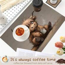 1pc Highland Cow Drinking Coffee Pattern Printed Coffee Bar Mat, Stove Mat, Drainage Mat, Silicone Drainage Mat For Coffee Machine, Rubber Drainage Mat, Super Absorbent And Wear-Resistant Dish Drying Mat, For Countertop, Restaurant, Kitchen, Patio Table Decor, Household Kitchen Supplies, Countertop Decorative Mat - Multicolor - View 8