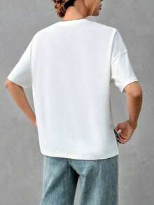 Camiseta holgada de estilo minimalista casual para mujer, con parte delantera corta y parte trasera larga, versátil para usar en la calle, adecuada para primavera y verano - Blanco 2 - Ver 2