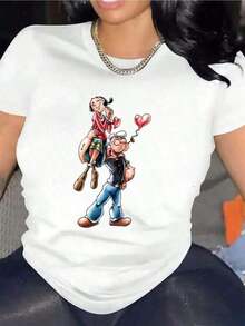 Camiseta cómoda con estampado de dibujos animados - Camiseta deportiva transpirable de manga corta con cuello redondo y tacto suave para mujer - Ropa deportiva - Diseño gráfico divertido para actividades al aire libre - Ropa casual - Impresión digital - Camiseta de algodón de 180g de peso pesado - Camisetas con estampados occidentales - Ropa para hombre - Camisetas gráficas - Ropa de mujer - Tops de verano - Ropa de verano - Camisetas gráficas - Estilo callejero vintage - Camiseta unisex holgada de algodón de manga corta con cuello redondoblusas para mujer>ropablusas para mujer>ropa - Blanco - Ver 6