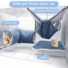 3件套毛绒仓鼠吊床套装，龙猫悬挂笼配件套装，小型动物吊床隧道垫，适用于豚鼠、小鼠、沙鼠、松鼠、鸟类、鹦鹉 - 彩色 - 查看 12
