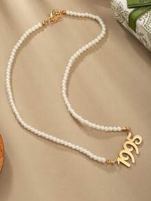 1PC Boho White Beaded Necklace With Gold 1980-2026 Year Pendant, Fashion Jewelry For Women, Daily Wear, Party, Summer Vacation & Gift - Multicolor - View 5