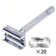 Maquinilla de afeitar de plateada de doble filo con hojas, mango texturizado, chapado, antioxidante, set de afeitado tradicional con perilla inferior para la hoja, para el cuidado de la barba y el bigote - Soporte para maquinilla de afeitar en forma de T, de acero inoxidable plateado. - Ver 11