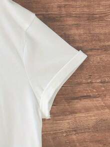 Comfortable Women's Summer Short T-Shirt With Letter Print And Round Neck, Summer Tops. - White - View 5