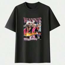 Soft And Comfortable Korean Style T-Shirt, Casual Wear, Unisex Black Cotton T-Shirt, All Sizes S To 5XL LII163, Perfect For Fans, Manfinity, Comfortable Men's T-Shirt, Men's Halloween Clothing, Unisex Pure Cotton T-Shirt - 220g 100% Breathable Cotton - 黑色 - 查看 4
