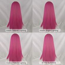 Rose Pink Synthetic Long Straight Hair Wig For Women, Hot Pink Lolita Cosplay Fluffy Heat-Resistant Wig, Suitable For Daily Wear And Parties, Halloween - Hot Pink - View 7