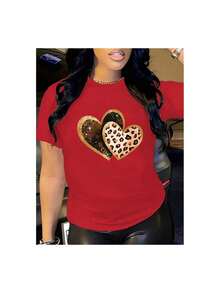 Women's Casual Summer T-Shirt With A Round Neck, Fitted Cut, And Short Sleeves. Features An Oil Painting Print With Floral, Heart, Cherry, And Lettering Motifs. Simple, Casual Fabric With A Sporty Style, Ideal For Everyday Wear And Valentine's Day Dates. 1 Piece, 180 G Weight, 95% Polyester, 5% Spandex. Pure Cotton T-Shirt. - 白色 - 查看 8
