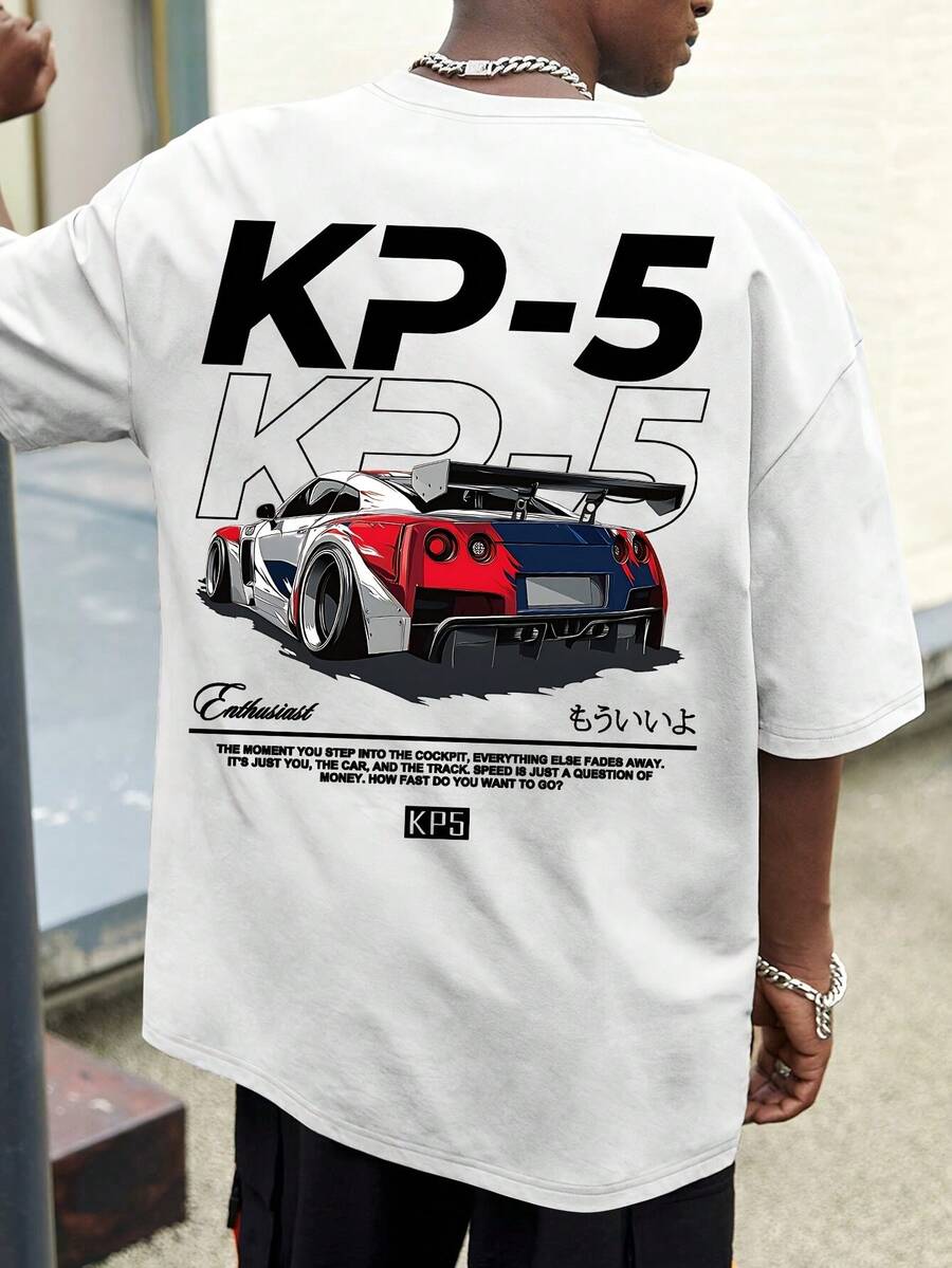 Camiseta de manga corta casual estampada para hombre KP5 Racing Passion Speed Dream - Nueva camiseta cómoda de cuello redondo para primavera/verano - Estilo cómodo y lavable a máquina - Blanco - Ver 1