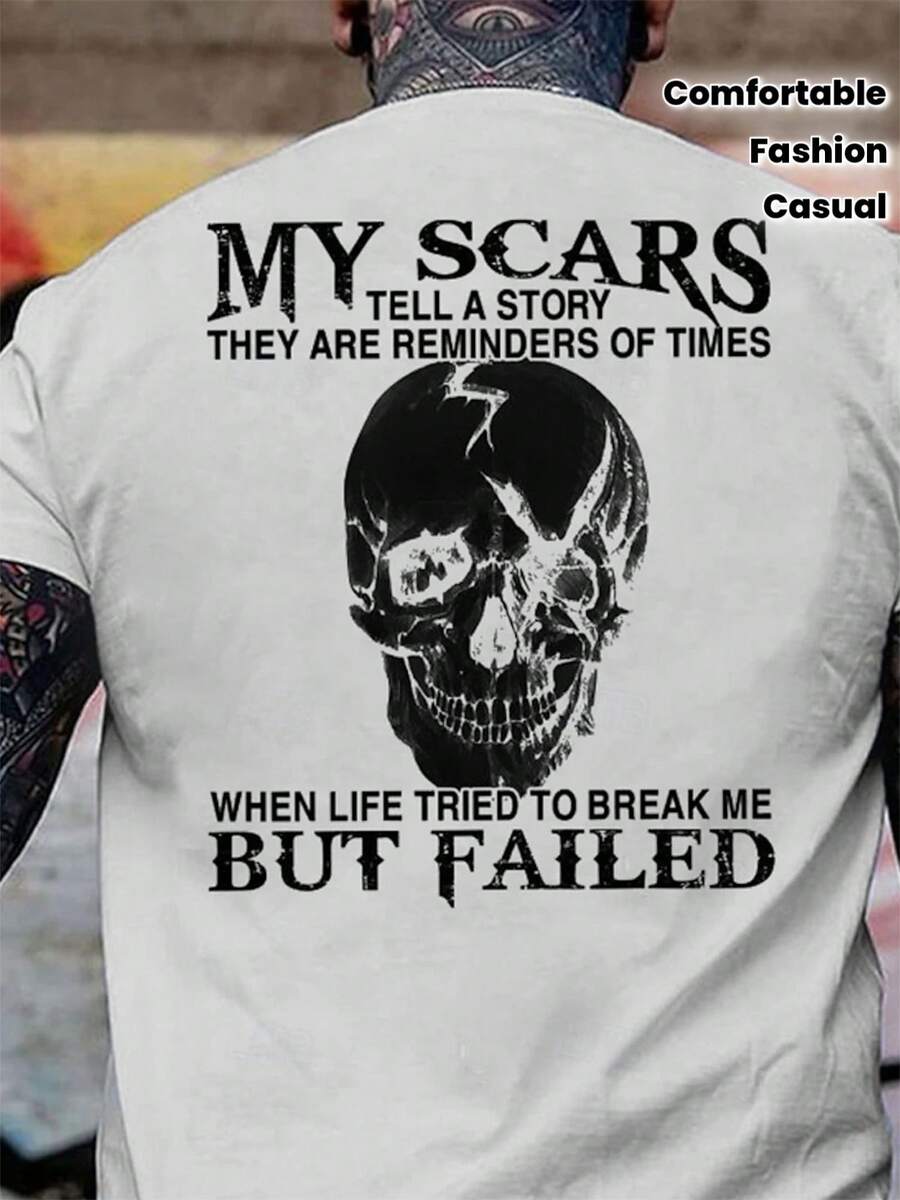 Camiseta de Hombre Talla Grande con Estampado de Calaveras, Cómoda, de Manga Corta, Estilo Vintage, Casual, a la Moda, para Primavera y Verano - 100% Algodón Suave, Verano, Manga Corta, Camiseta de Hombre a la Moda, Camiseta con Estampado de Letras, Cuello Redondo Regular, Tela de Algodón Puro, Cómoda y Transpirable, Lavable a Máquina, Adecuada para Uso Diario y Laboral, Regalo Ideal, Tallas Grandes y Altas - Blanco - Ver 1