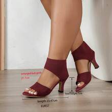 Black High Heel Peep Toe Roman Sandals, Women's Elastic Knit Super Breathable Fashion Hollow Out Sandals - Red - View 2