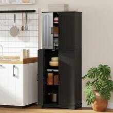 HOMCOM Tall Pantry Cabinet, 64" Kitchen Storage Cabinet With Adjustable Shelves And 8 Door Spice Racks, Farmhouse Freestanding Cupboard For Kitchen, Dining Room, Living Room, Black - Black - View 1