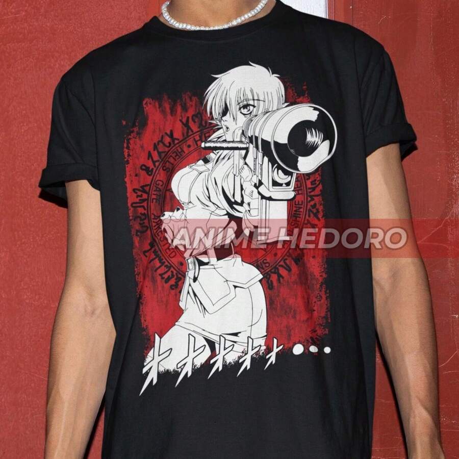 Camiseta UniS1ex h1ellsing Ultimate SeR1AS Victoria Anime, Camiseta Manga Waifu 220G de algodón suave para hombre y mujer, confeccionada con tejido premium duradero y agradable al tacto, adecuada para todo tipo de cuerpo y para uso diario. Camisetas casuales transpirables y ligeras, conjuntos elegantes para otoño, perfectas para el día a día, actividades al aire libre, viajes, vacaciones y diversas fiestas temáticas durante todo el año. - Negro - Ver 1