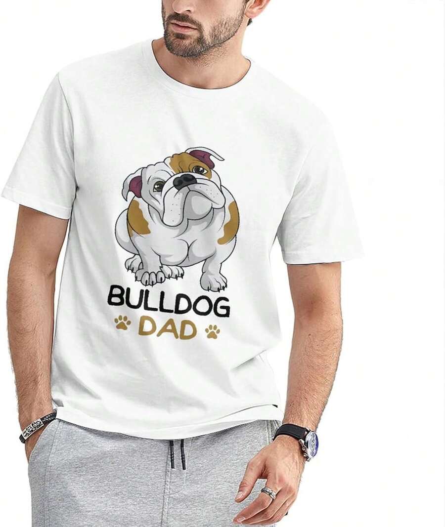 Bulldog Dad - Camisetas para hombre con estampado gráfico divertido, camisetas casuales de verano de manga corta, 100% algodón, ajuste suave, holgado y transpirable para mujeres jóvenes, adecuadas para uso diario casual, moda urbana, campus, estudio, vacaciones, compras, ocio al aire libre y uso diario. - Blanco - Ver 1