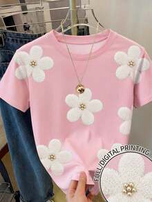 Camiseta casual de mujer con estampado todo sobre, linda y elegante para vacaciones, fiestas en la playa, estampado floral Y2K, moda callejera, vuelta al colegio, ocio festivo - Multicolor 2 - Ver 1
