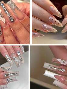 3pcs/Lot Rhinestone Kuku - 3D Berbagai Bentuk dan Ukuran, Bagian Belakang Datar, Rhinestone Manikur, Kristal Permata Putih, Dengan Kit, Untuk Seni Kuku, Mempercantik Kuku Akrilik, Dekorasi DIY - Putih - View 5