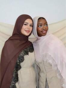 Khăn trùm đầu Hồi giáo Modal phối ren lãng mạn, kiểu dáng kín đáo, có ren dành cho áo Abaya. - Nhiều màu - Xem 1