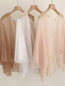 1pc Solid Color Chiffon Soft Outerwear Shawl - Multicolor - View 4