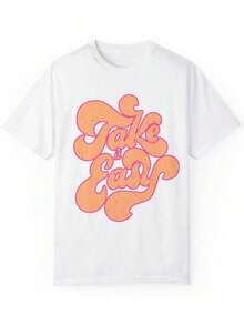 1 pieza Camiseta Gráfica Bohemio Retro Vintage Cómoda Take It Easy |   Camiseta con Diseño Retro |   Camiseta Grunge Hippie Boho con Estampado Gráfico, Talla Grande, 180g, 100% Algodón Suave - Blanco-2 - Ver 2