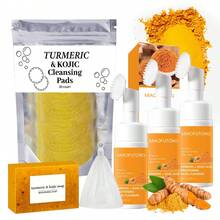 A 4-Piece Turmeric Facial Cleansing Set, Featuring A Pack Of 30 Facial Cleansing Wipes, Three Handmade Turmeric & Kojic Acid Soaps, And A Bottle Of Turmeric & Damask Rose Cleansing Mousse. This Set Offers Deep Cleansing And Moisturizing Benefits, Enriched With Abundant Curcumin, Vitamin E, And Rose Essence; Its Natural, Gentle Formula Is Suitable For Use On Both The Face And Body. - Vệ sinh sâu - Xem 13