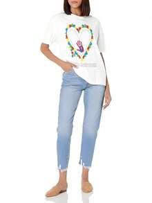 Camiseta Básica de Cuello Redondo para Mujer con Diseño de Mano de Concientización sobre el Autismo - Algodón Suave, Corte Ajustado, Versátil para Uso Diario - Estilo Urbano Vintage, Unisex, Camiseta Holgada de Manga Corta de Algodón con Cuello Redondo, blusas para mujer, playeras de mujer, blusas casuales para dama. - Blanco - Ver 2