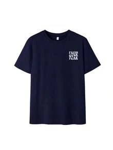 Camiseta de manga corta con cuello redondo y estampado de la frase "La creencia vence al miedo", estilo casual y de resort, uso diario esencial. Camiseta gráfica de mujer, blusa blanca de de verano Playeras Deportivas Para Mujer - Estilo VI - Ver 5