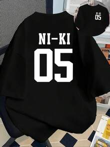 Camiseta gráfica NI-KI 05 para mujer - con estampado de letras, camiseta ligera para uso diario, esencial para ropa casual de calle en todas las estaciones, camisetas para mujer, moda de verano, diseño Y2k, material transpirable, top de manga corta, para amantes de la moda. - Negro - Ver 1