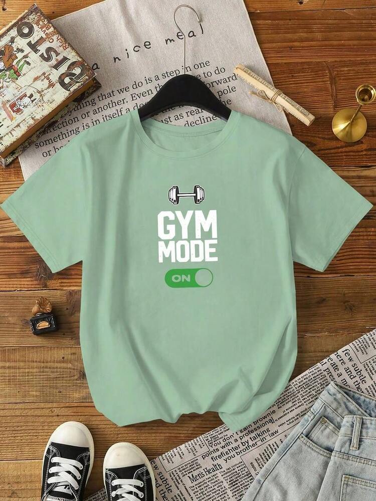 Camiseta de mujer de manga corta de cuello redondo con gráfico, casual y cómoda para primavera y verano - Verde - Añade 4