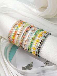 1pc Women's Fashion Minimalist Crystal Elastic Bracelet, Versatile & Suitable For Vacation Wear - Multicolor - View 2