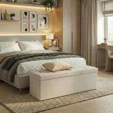 43 Inches Folding Storage Ottoman Bench, Storage Chest, Foot Rest Stool, Bedroom Bench With Storage, Beige - 米色 - 查看 4