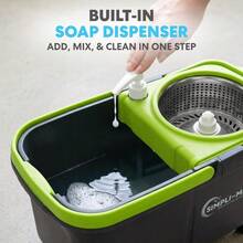 Simpli-Magic 360 Spin Mop And Bucket With Wringer - 3 High-Absorbent Microfiber Washable Heads, Soap Dispenser - Spinning Mop And Bucket Set All Types Floor Cleaning - 黑色/綠色 + 旋轉拖把 - 查看 5