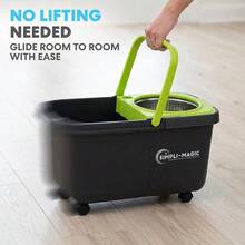 Simpli-Magic 360 Spin Mop And Bucket With Wringer - 3 High-Absorbent Microfiber Washable Heads, Soap Dispenser - Spinning Mop And Bucket Set All Types Floor Cleaning - 黑色/綠色 + 旋轉拖把 - 查看 4