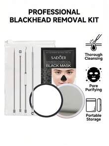 Blackhead Remover Tool Kit With 5x Magnifying Mirror, Stainless Steel Pimple Popper Tool, With Activated Charcoal Nose Strips, Professional Acne Extractor Set (Random Cartoon Mirror) - Silver - View 3
