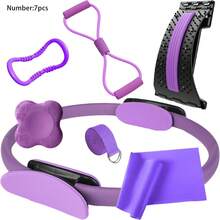 7pcs Multifunctional Home Fitness Yoga Set, Figure-8 Resistance Band, Stretching Yoga Ring, Slimming Resistance Band, Yoga Stretch Band, Support Pad, Body Shaping Fitness Equipment, Complete Home Pilates Training Sports Gear - Purple - View 18