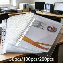 50入/100入/200入 A4 塑膠文件夾－11孔3環活頁夾口袋，耐用PP材質文件套，適用於辦公室、學校、居家收納 (50/100入)。辦公用品文件夾，用於文件儲存與學生文具整理。加厚防水開學必備 - 11孔透明文件袋 - 查看 12