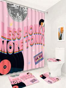 Bộ 4 món đồ dùng phòng tắm phong cách disco, bao gồm rèm tắm, thảm toilet, nắp bồn cầu và thảm bồn tắm, phụ kiện phòng tắm màu hồng retro. - A - Xem 20