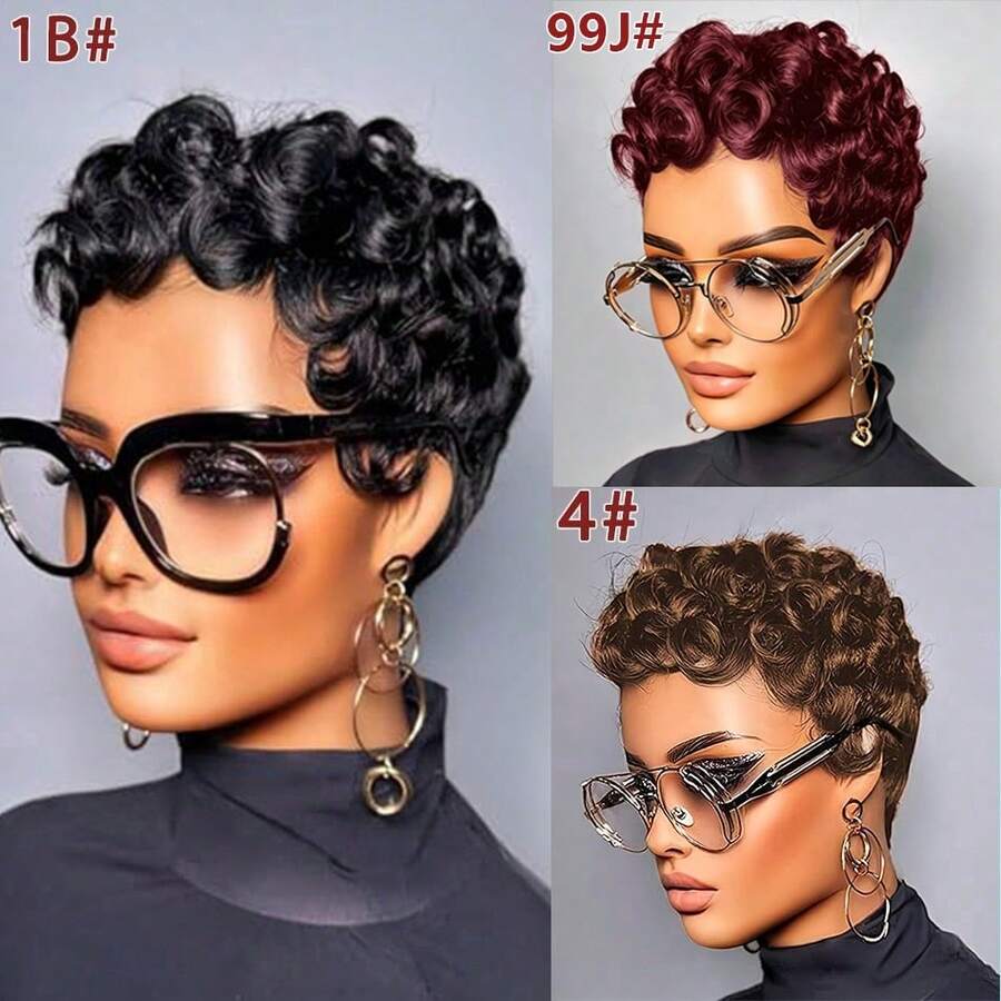 4#1B#99J# Tóc giả xoăn dày 150% có mái, kiểu tóc phồng nhiều lớp, tóc giả làm từ tóc người Remy Brazil, thích hợp cho các bữa tiệc.