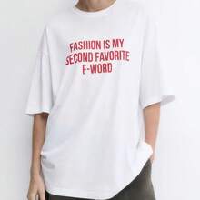 Korean Style Casual T-Shirt, Loose And Versatile, Short Sleeve, Pure Cotton, With Letter Print, American Style, For Summer, European And American Fashion. - 白色短袖 - 查看 1