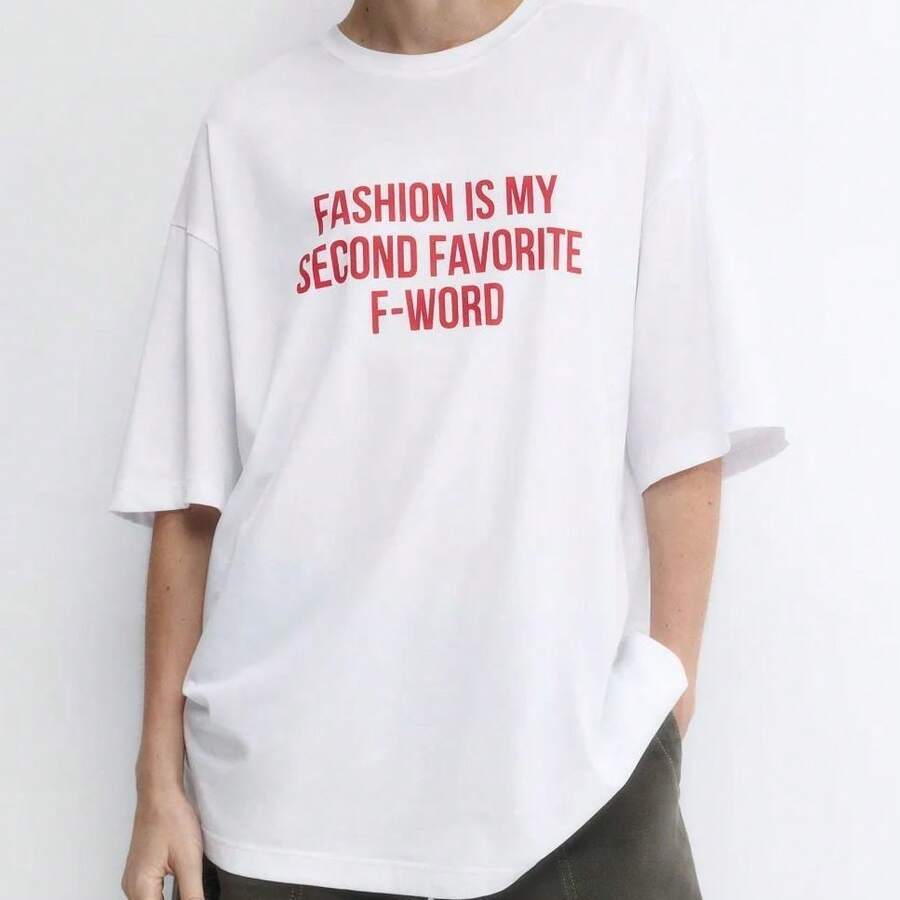 Korean Style Casual T-Shirt, Loose And Versatile, Short Sleeve, Pure Cotton, With Letter Print, American Style, For Summer, European And American Fashion. - 白色短袖 - 查看 1