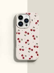 1pc Creative Fashion Full-Screen Red Polka Dot Cherry Leaf Pattern Phone Case, Liquid Big Hole Silicone Shockproof Soft Cover Compatible With Apple 11/12/13/14/14Plus/15/15Plus/16/16Plus/7/8Plus/17/17Pro And Other Models - Multicolor - View 3