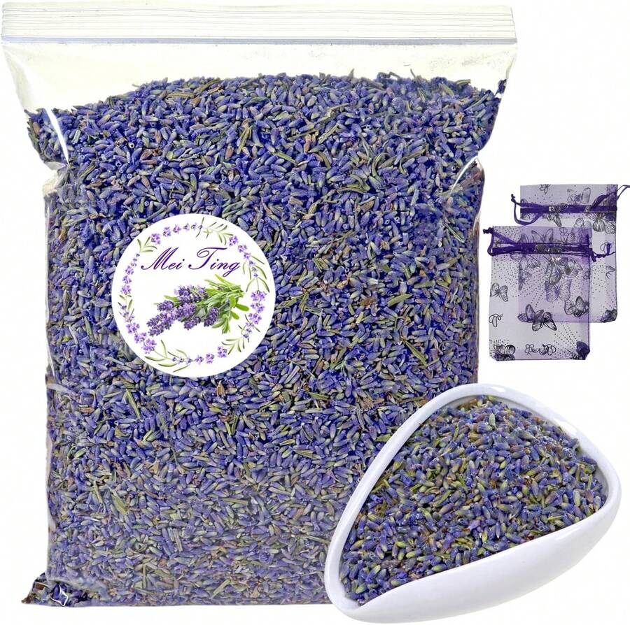 Mei Ting Dried Lavender Flowers 7oz (200g), Aromatic Lavender Buds For Bath Soaks DIY Soap Crafts Home Sachets Wedding Confetti, Natural Floral Petals - ColorA - View 1