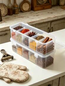 Frascos de especias con 5 compartimentos y contenedores de almacenamiento para refrigerador - Contenedores de almacenamiento divididos para especias, anís estrellado, canela y chiles secos - Uso en cocina y hogar, cajas de almacenamiento selladas con tapa abatible - Multicolor - Ver 2