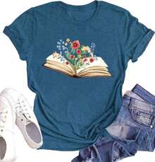 Camisetasparaamantesdeloslibros,paraprofesores,divertidasfloressilvestres,paralectura,gráficos,casual,regaloparaprofesores - Azul - Ver 1