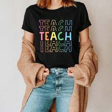Camisetas para Maestras, Camisetas para Regreso a Clases, Camisetas Divertidas para la Vida Profesional en el Jardín de Infancia, Camisetas de Agradecimiento, Camisetas Casuales de Cuello Redondo - Negro - Ver 6