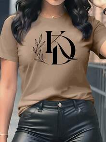 Camiseta Casual de Mujer de Manga Corta - Estampado Moderno, Cómoda y Transpirable, Diseño Minimalista, Materiales de Alta Calidad, Corte Holgado, Lavable a Máquina, 180G, Apta para Todas las Estaciones, Top Cómodo, Estilo Deportivo Casual - Negro - Ver 8