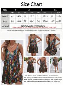Vestido mini con lentejuelas de estilo suelto sin mangas, de escote en V, versátil para fiestas, de estilo europeo y americano, nuevo para el verano - Rojo y negro - Ver 6