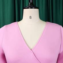 Women's Elegant European And American Style Evening Dress 2026, New Design, V-Neck, Puff Sleeve And Full Hem Skirt - 粉色 - 查看 4
