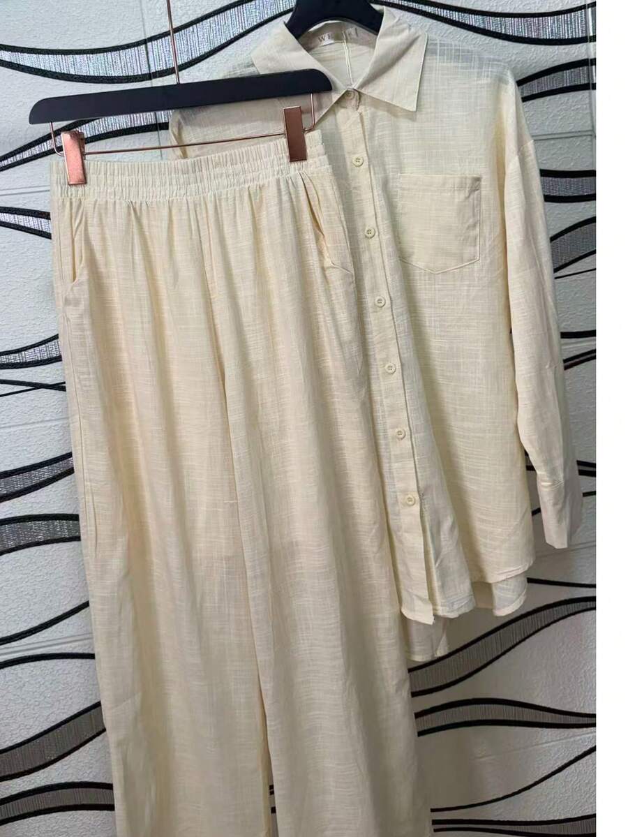 Women's Set Consisting Of A Long-Sleeved Shirt And Cotton Pants. - Rượu sâm banh - Xem 1